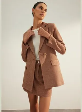 Brown Premium Regular Lined Woven Blazer Jacket TWOAW24BC00039