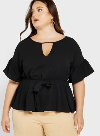 Keyhole Neck Tie Waist Top