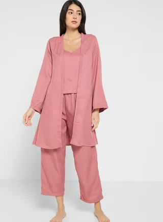 5Pc Pyjama Set Cami Top With Night Robe, Slip, Short & Pant