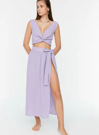 Plunge Neck Crop Top & Skirt Set