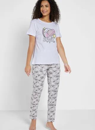 Graphic Nightwear T-Shirt And Pyjama Set