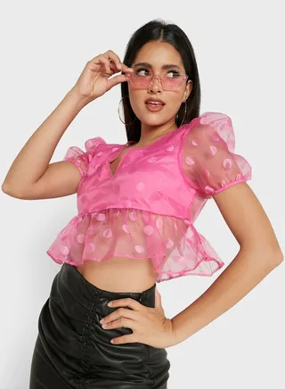 Organza Spot Wrap Top