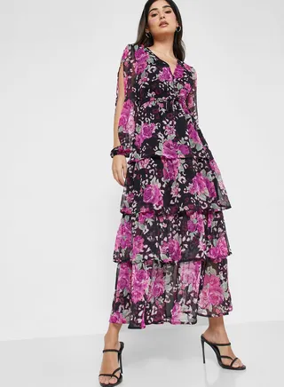 Floral Print Tiered Detail Dress