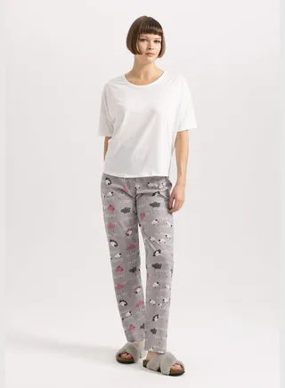 2 Pack Woman Crew Neck Short Sleeve Homewear Knitted Sets