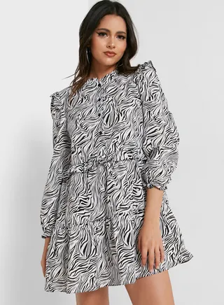 High Neck Pleated Dress