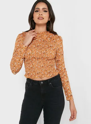 Shirred Printed Top
