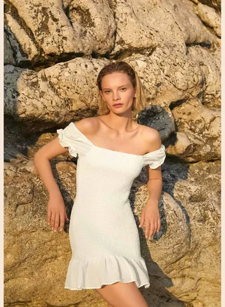 Square Neck Short Sleeve Mini Dress