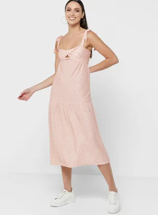 Twist Front Tiered Midi Dress