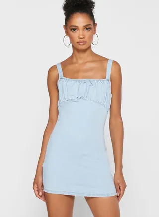 Ruched Detail Denim Dress