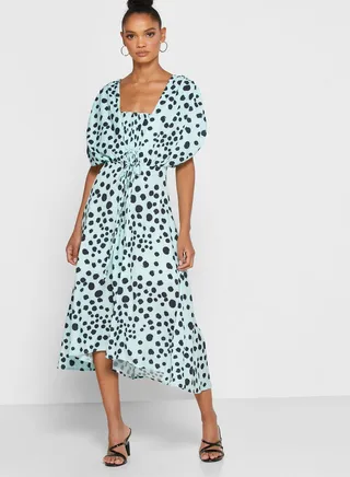 Square Neck Dot Print Dress
