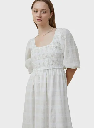 Back Tie Detail Puff Sleeve Dress