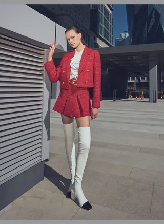 Crop Tweed Double Breasted Buttoned Blazer