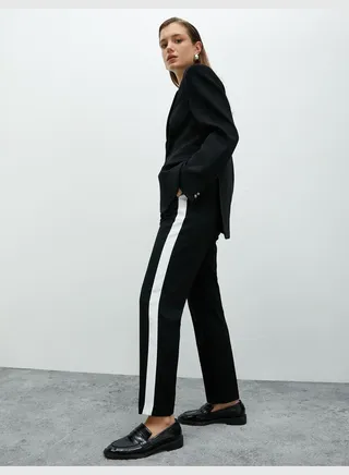 Striped Pocket Detail High Rise Cigarette Trousers