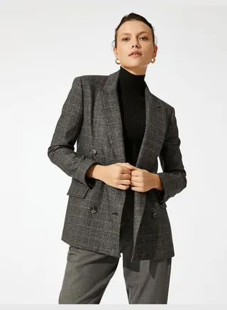 Checked Button Wrapped Blazer Jacket