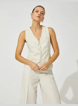 Crop Blazer Vest Button Pocket Detail