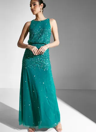 Beaded Dress With Cinched Waist
