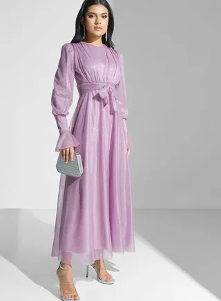 Ruched Detail Shimmer Dress