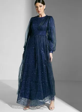 Shimmer Detail A-Line Dress