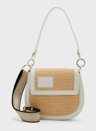 Staceli Branded Webbing Raffia Crossbody Bag