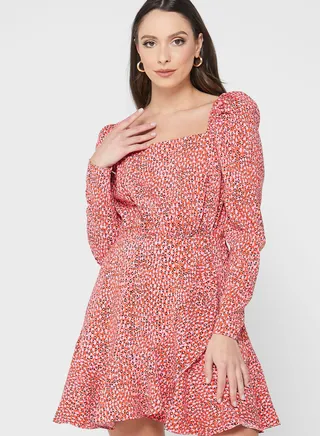 Square Neck Printed Dress