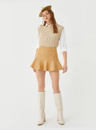 Suede Looking Voluminous Mini Skirt