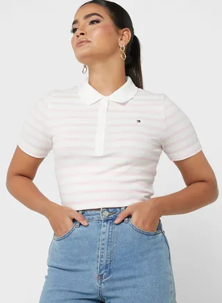 Striped Polo Neck T-Shirt