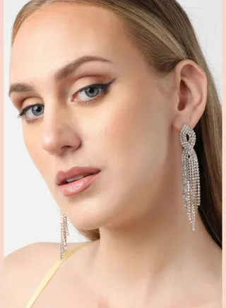 Silver Plated Party Designer Stone Drop Earring For Women