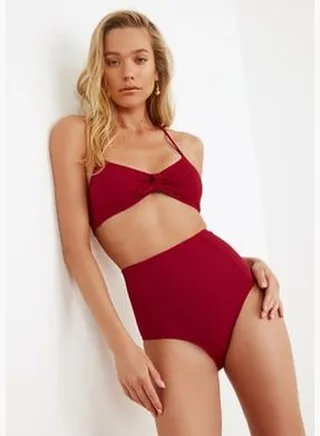 Claret Red High Waist Bikini Bottoms TBESS21BA0070