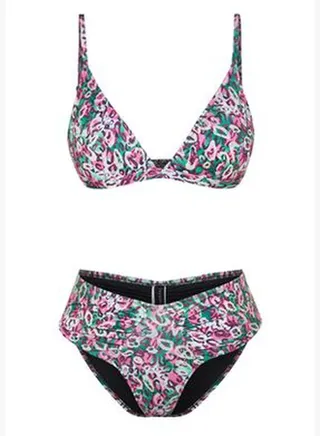 Animal Patterned Triangle Draped High Leg Bikini Set TBESS24BT00001