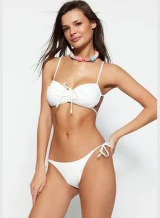 Tie Ecru High Leg Bikini Bottoms TBESS23BA00052