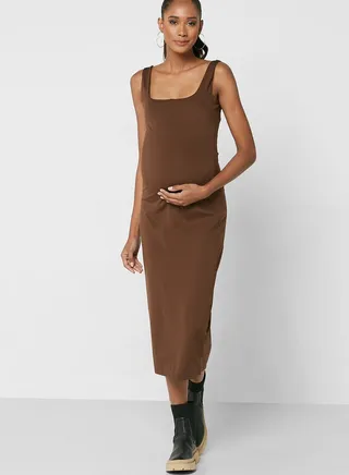 Bump Friendly Bodycon Square Neck Midi Dress