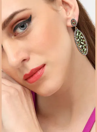Gold Plated Party Designer Stone Drop Earring For Women