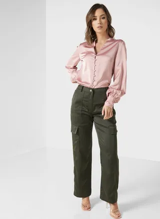 High Waist Pocket Detail Pants