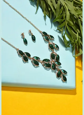 Gold Plated Designer Stone Necklace and Earring Set