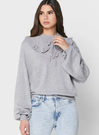 Ruffle Detail Knitted Sweatshirt