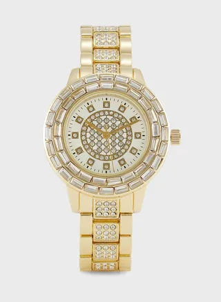 Rhinestone Dial Jeweled Analogue Metal Strap Watch