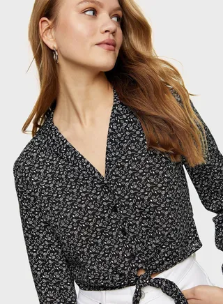 Printed Tie Front Shirt