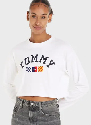 Crew Neck Logo Crop Sweatshirt