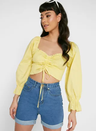 Sweetheart Neck Ruched Detail Crop Top