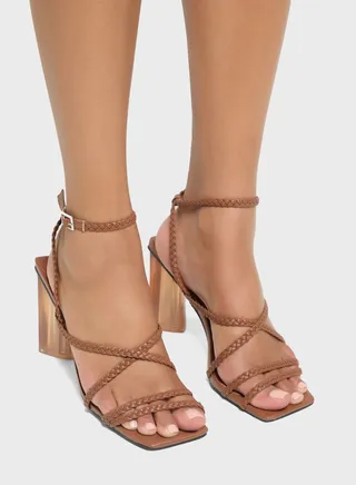Plaited Strap Clear Heel Sandal