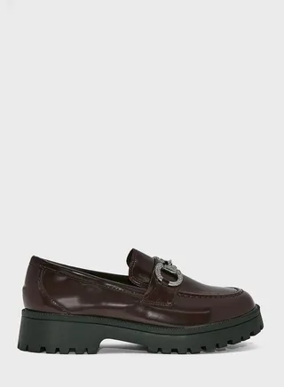 Jewel Buckle Chain Square Toe Loafer