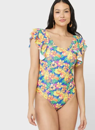 Ruffled Printed Swimsuit