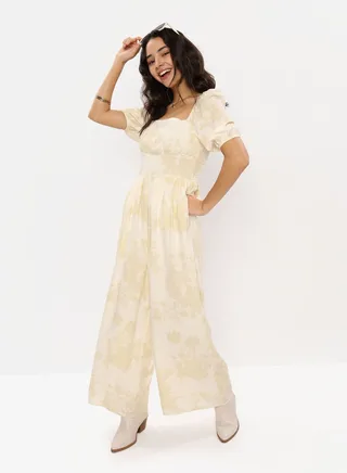 Puff Sleeve Wide Leg Jumpsuit