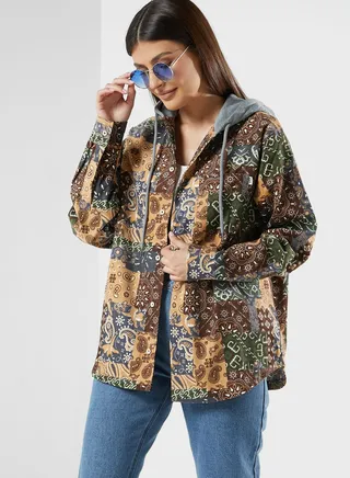 Patchwork Cord Hoodie