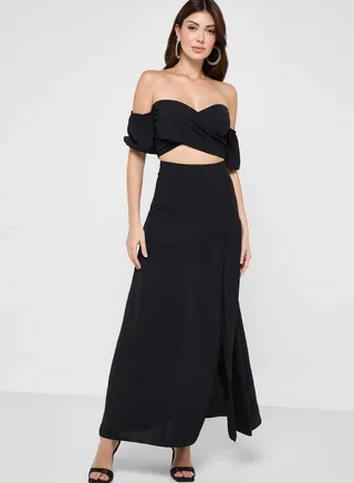Bardot Crop Top & Split Skirt Set