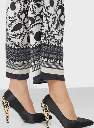 Floral Gold Feature Heel Pointed Pump
