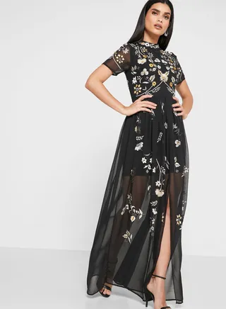 High Neck Embroidered Dress