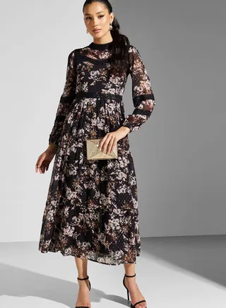 Floral Printed Flared Sleeve Dress