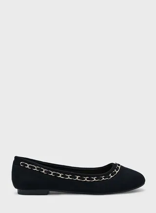 Faux Suede Chain Detail Pointed Flat Shoe