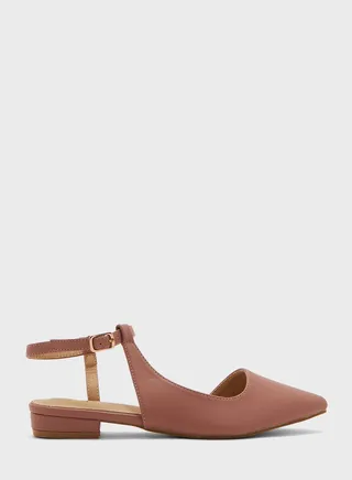Curved Ankle Strap Pointed Flat Shoe
